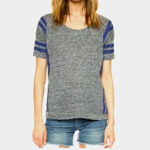 Madewell Linen Banded Grey/Navy stripes Top (Size S)